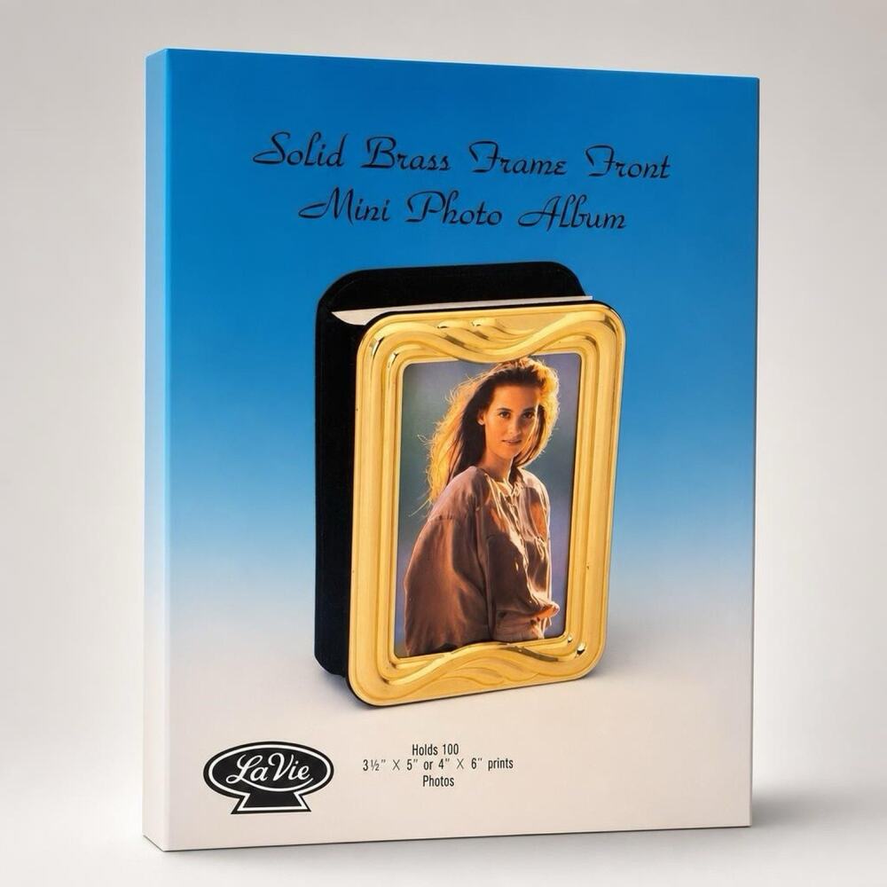 Vintage LaVie Solid Brass Frame Front Mini Photo Album Hold 100 4x6”